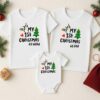 Set familiar navideño “My 1st Christmas”: camisetas para mamá y papá + mameluco para bebé, personalizables con nombres/roles. Ideal para fotos, regalos y la primera Navidad del bebé